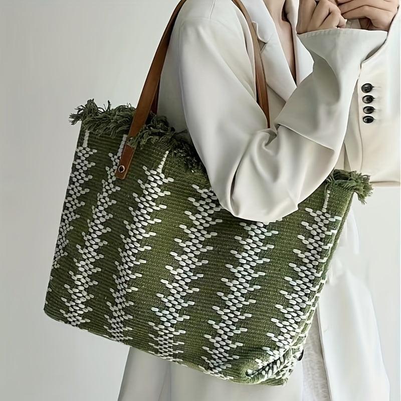 Bohemian Woven Tote Bag Women's Fringed Shoulder Bag