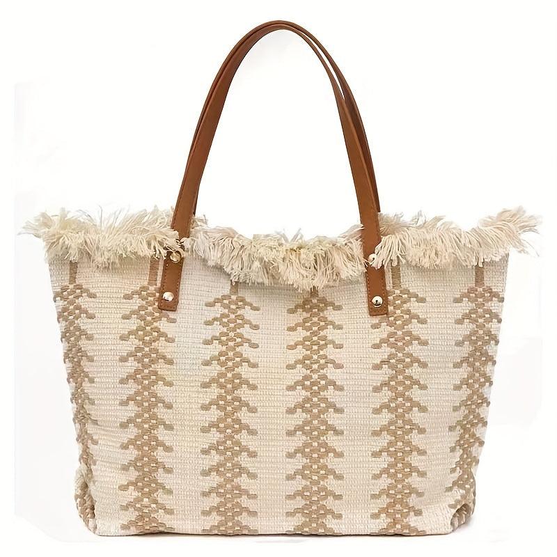 Bohemian Woven Tote Bag Women's Fringed Shoulder Bag
