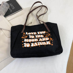 Women's Letter Print Large Capacity Canvas Tote Bag