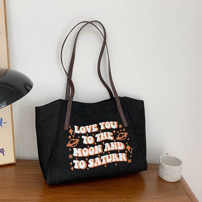 Women's Letter Print Large Capacity Canvas Tote Bag