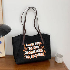 Women's Letter Print Large Capacity Canvas Tote Bag