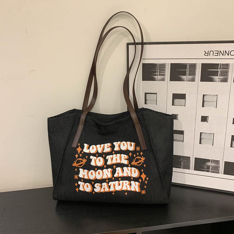 Women's Letter Print Large Capacity Canvas Tote Bag