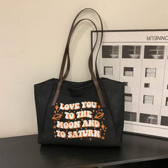 Women's Letter Print Large Capacity Canvas Tote Bag