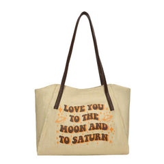 Women's Letter Print Large Capacity Canvas Tote Bag