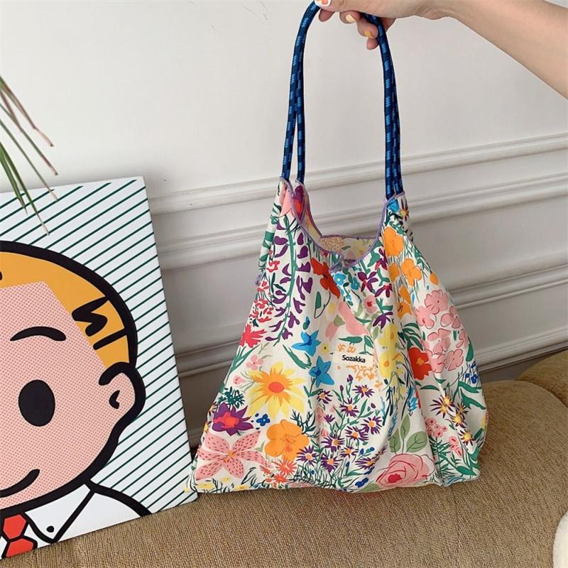 Flower Pattern Shoulder Bag Large Capacity Shopping Handbag