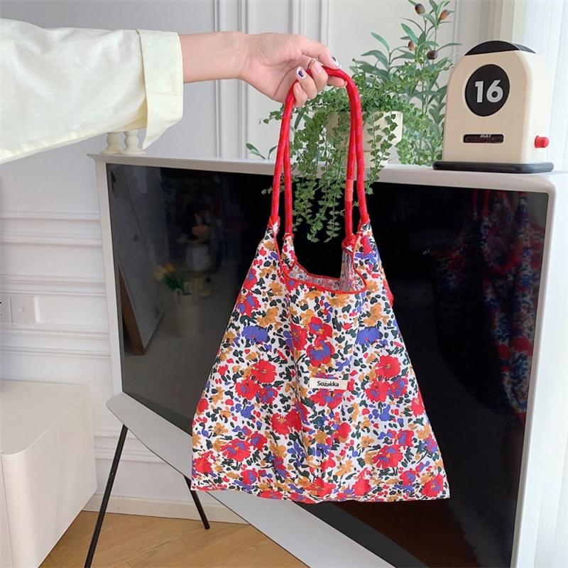 Flower Pattern Shoulder Bag Large Capacity Shopping Handbag