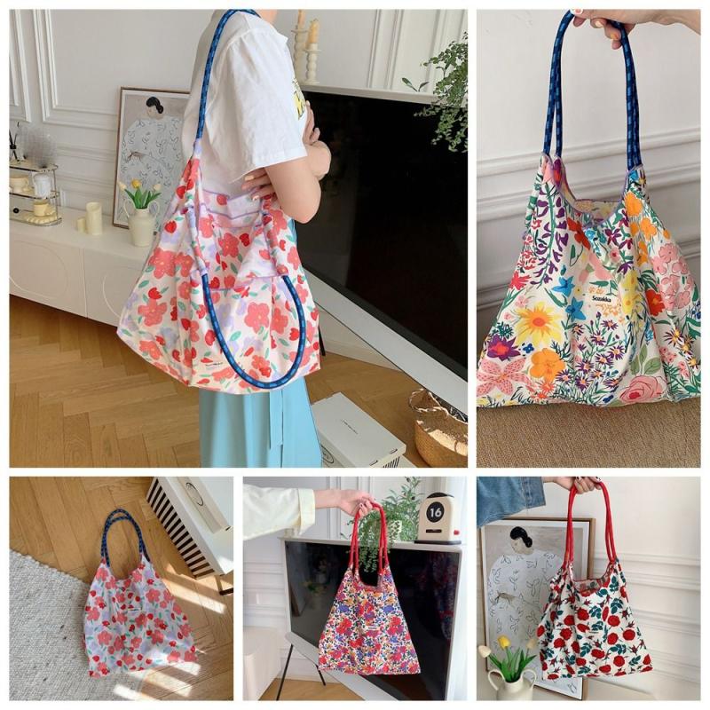 Flower Pattern Shoulder Bag Large Capacity Shopping Handbag