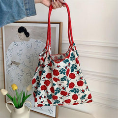 Flower Pattern Shoulder Bag Large Capacity Shopping Handbag