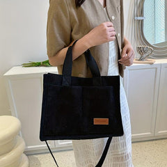 Corduroy Tote Bag with Letter Patch Decor