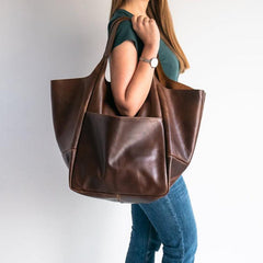Retro Big Tote Bag Solid Large capacity Zipper Shoulder Tote Bags