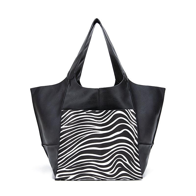 Retro Big Tote Bag Solid Large capacity Zipper Shoulder Tote Bags