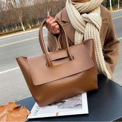 Large Capacity Minimalist Tote Bag Solid Handbag Faux Leather