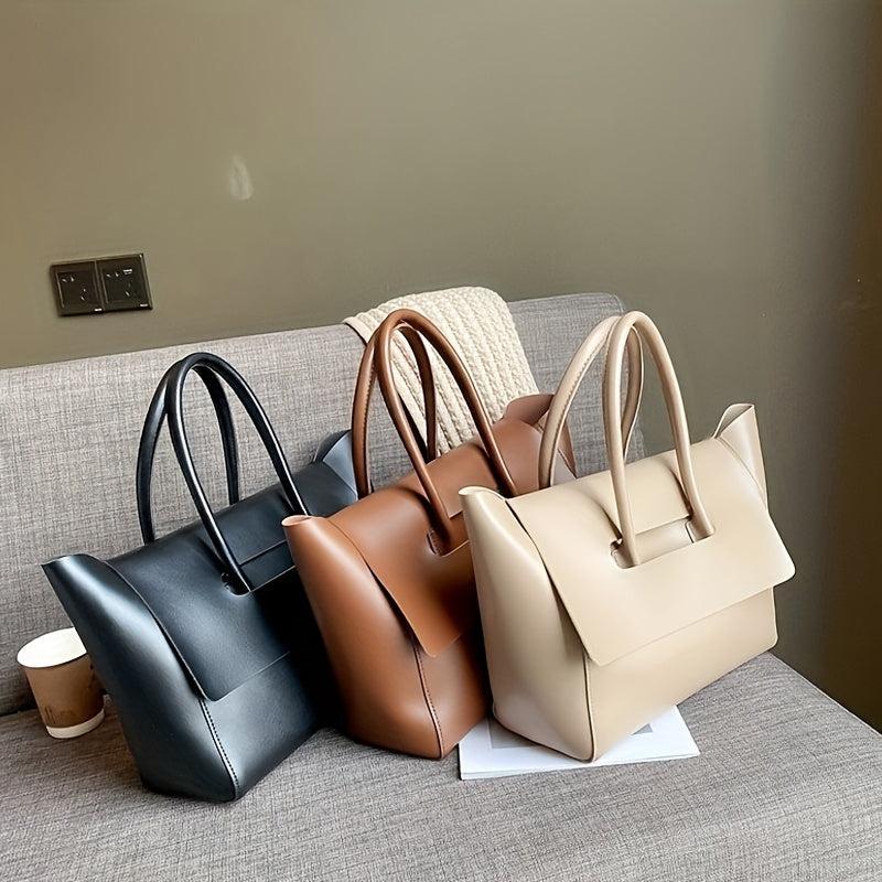 Large Capacity Minimalist Tote Bag Solid Handbag Faux Leather