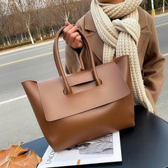 Large Capacity Minimalist Tote Bag Solid Handbag Faux Leather