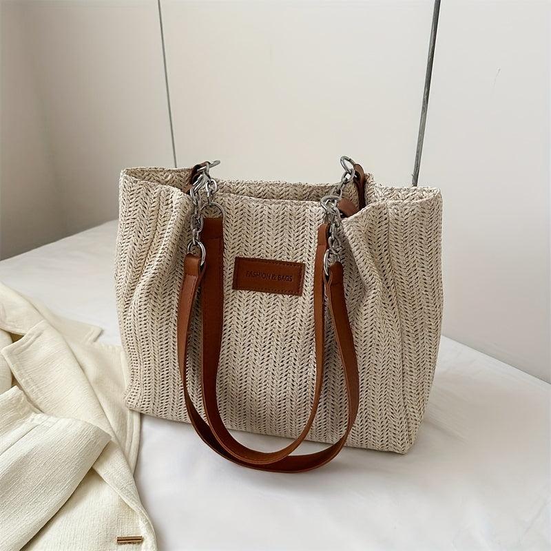 Boho Style Woven Straw Bag Large Capacity Tote