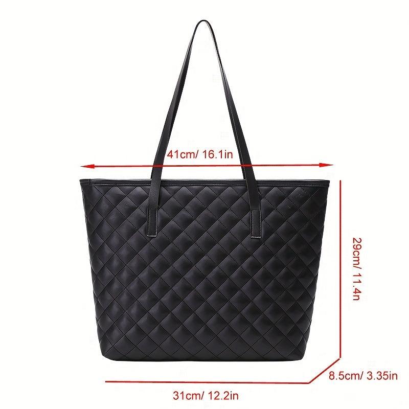Argyle Embroidered Tote Bag Large Capacity Shoulder Bag For Work