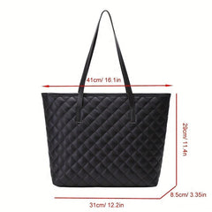 Argyle Embroidered Tote Bag Large Capacity Shoulder Bag For Work