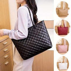 Argyle Embroidered Tote Bag Large Capacity Shoulder Bag For Work