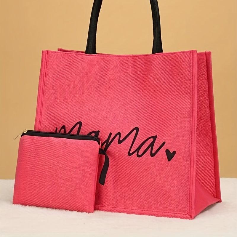 Mama Letters Tote Bag Mothers Gift Handbag Shopping Bag With Coin Purse