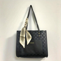 Checkered Tote Bag Women Contrast Shoulder Bag Scarf Handbags