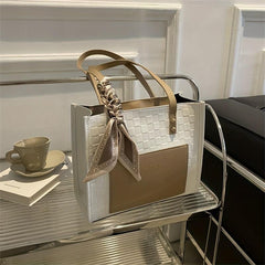 Checkered Tote Bag Women Contrast Shoulder Bag Scarf Handbags