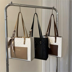 Checkered Tote Bag Women Contrast Shoulder Bag Scarf Handbags