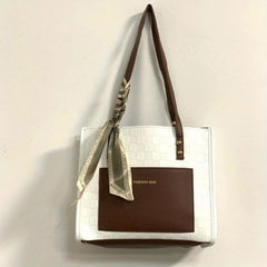 Checkered Tote Bag Women Contrast Shoulder Bag Scarf Handbags