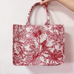 Vintage Embroidery Tote Bag Large Capacity Lightweight Fabric