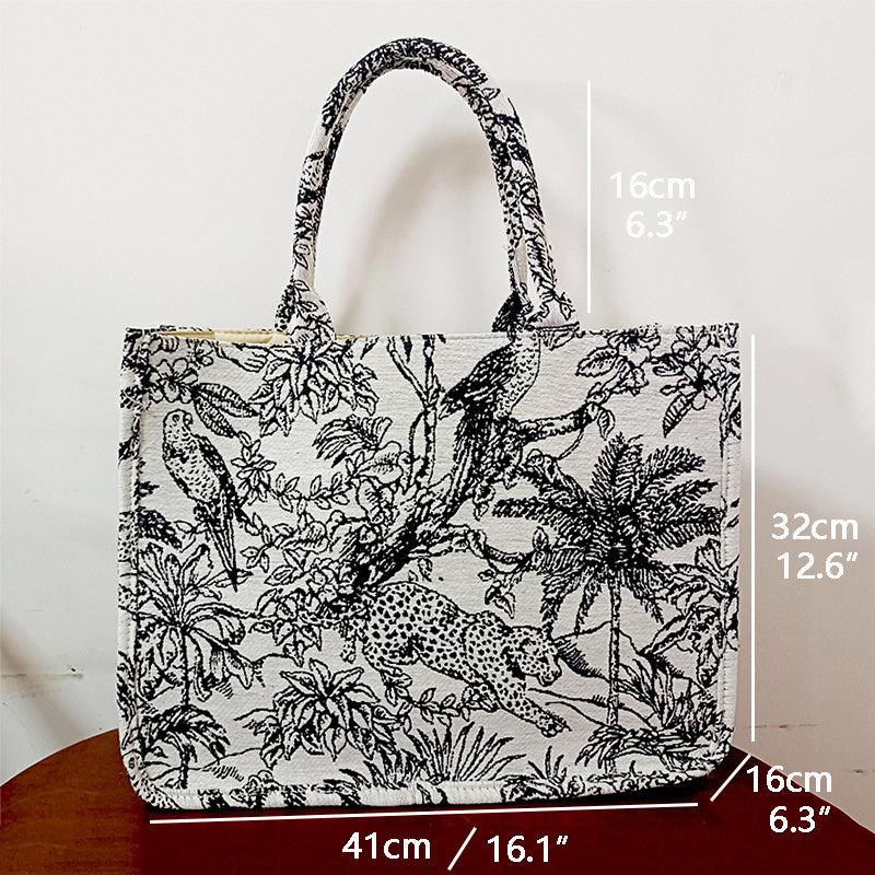 Vintage Embroidery Tote Bag Large Capacity Lightweight Fabric