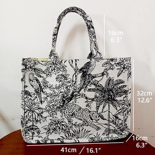 Vintage Embroidery Tote Bag Large Capacity Lightweight Fabric
