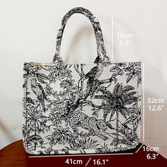 Vintage Embroidery Tote Bag Large Capacity Lightweight Fabric