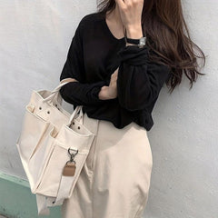 Large Capacity Canvas Tote Bag Minimalist Shoulder Bag