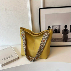 Wide Strap Tote Hobo Bag PU Leather Textured Shoulder Bag