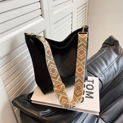 Wide Strap Tote Hobo Bag PU Leather Textured Shoulder Bag