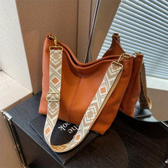 Wide Strap Tote Hobo Bag PU Leather Textured Shoulder Bag