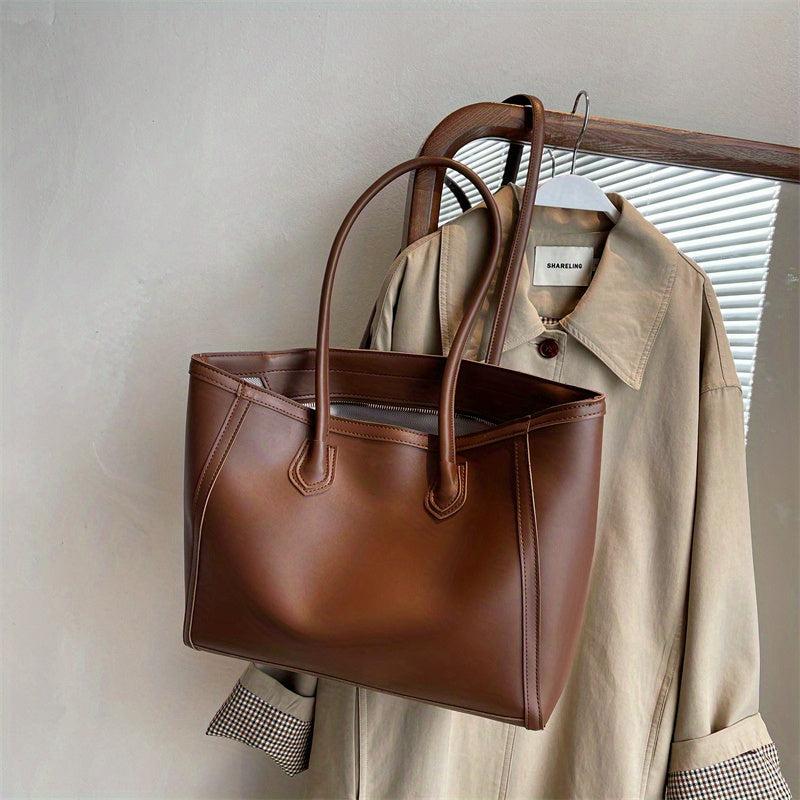 Two Tone Tote Bag Large Capacity Shoulder Bag Women's PU Leather Handbag