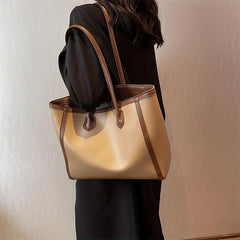 Two Tone Tote Bag Large Capacity Shoulder Bag Women's PU Leather Handbag