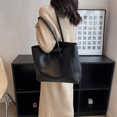Two Tone Tote Bag Large Capacity Shoulder Bag Women's PU Leather Handbag