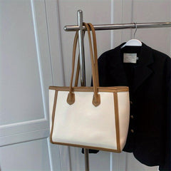 Two Tone Tote Bag Large Capacity Shoulder Bag Women's PU Leather Handbag