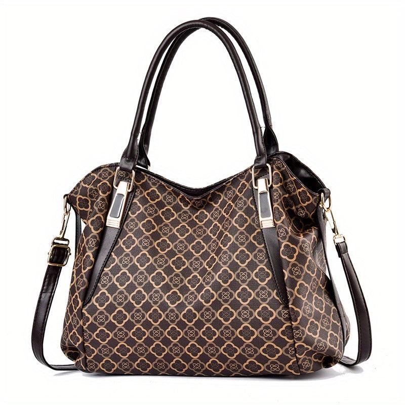 Vintage Geometric Print Tote Bag Large Capacity Top Handle Satchel