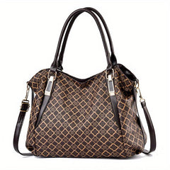Vintage Geometric Print Tote Bag Large Capacity Top Handle Satchel