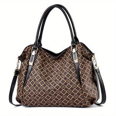 Vintage Geometric Print Tote Bag Large Capacity Top Handle Satchel
