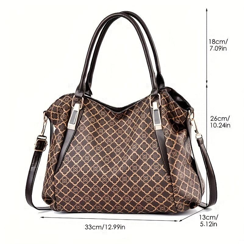 Vintage Geometric Print Tote Bag Large Capacity Top Handle Satchel
