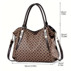 Vintage Geometric Print Tote Bag Large Capacity Top Handle Satchel