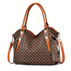 Vintage Geometric Print Tote Bag Large Capacity Top Handle Satchel
