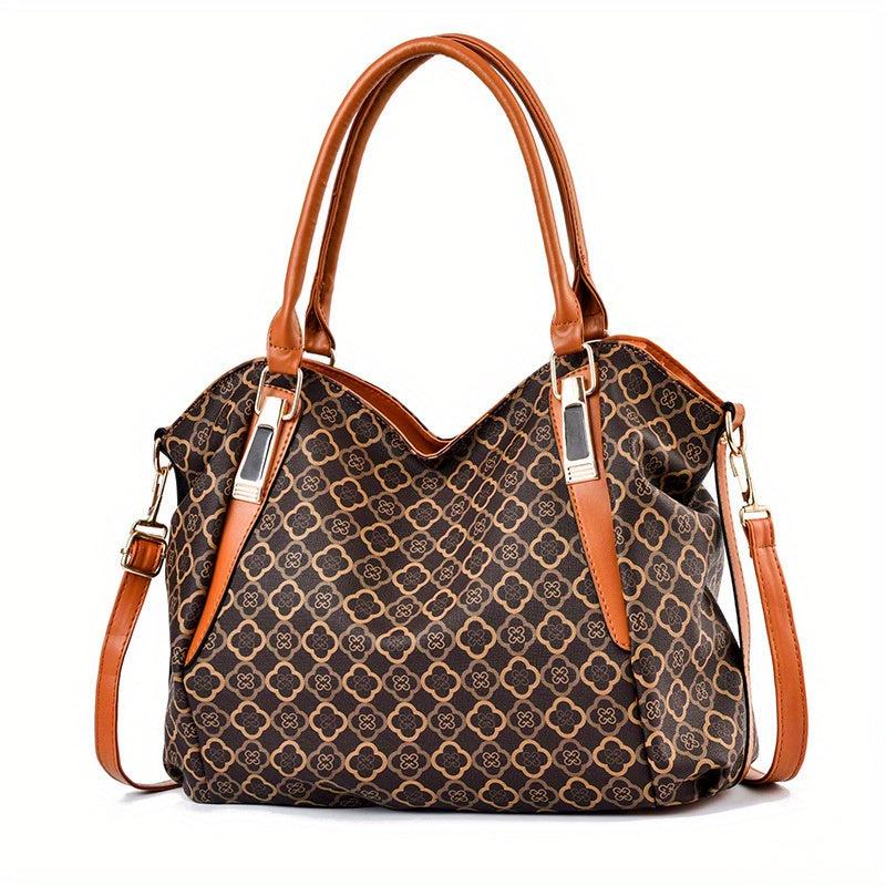 Vintage Geometric Print Tote Bag Large Capacity Top Handle Satchel