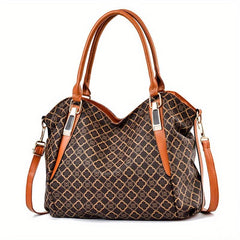Vintage Geometric Print Tote Bag Large Capacity Top Handle Satchel