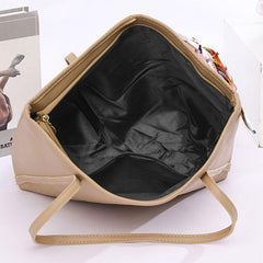 Large Capacity Shoulder Bag with Zipper & Ribbon Decor