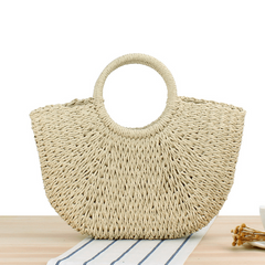 Straw Woven Drawstring Tote Bag Lightweight Shoulder Bag
