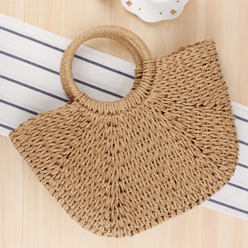 Straw Woven Drawstring Tote Bag Lightweight Shoulder Bag